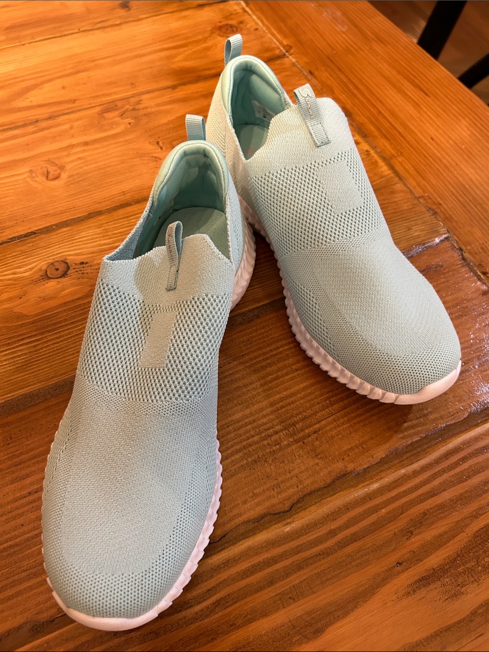 Skechers Women's Light Aqua Slip-On Knit Sneakers with White Soles